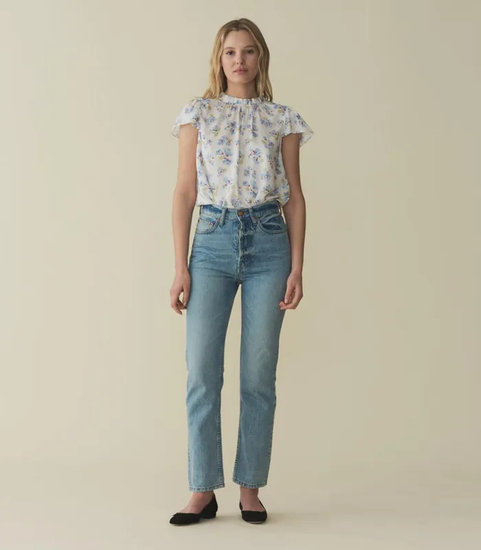 Shop YVIE TOP Bleu Frolicking Floral DEN Tops