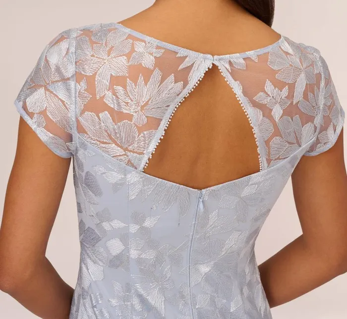 Short Dresses Womens Adrianna Papell Floral Embroidered Sheath Dress With Short Sleeves In Blue Breeze