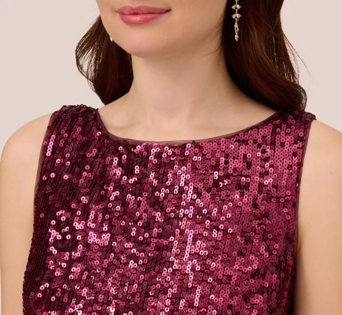 Short Dresses Womens Adrianna Papell Ombre Sequin Sleeveless Sheath Dress With VBack In Cassis