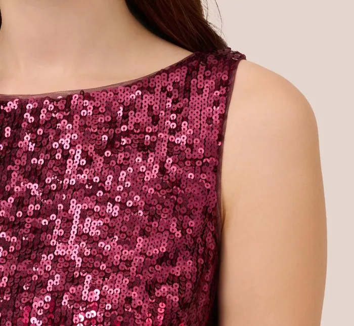 Short Dresses Womens Adrianna Papell Ombre Sequin Sleeveless Sheath Dress With VBack In Cassis