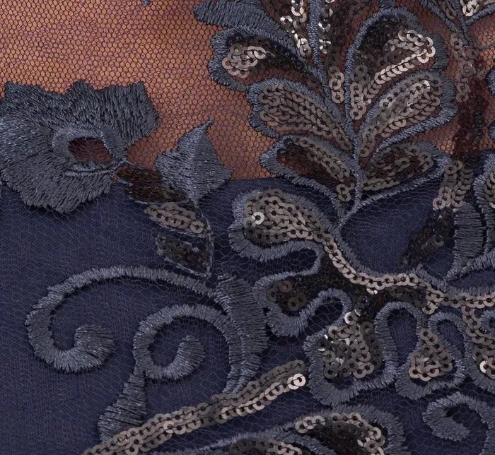 Short Dresses Womens Adrianna Papell Sequin Floral Short Sleeve Dress With Popover In Navy