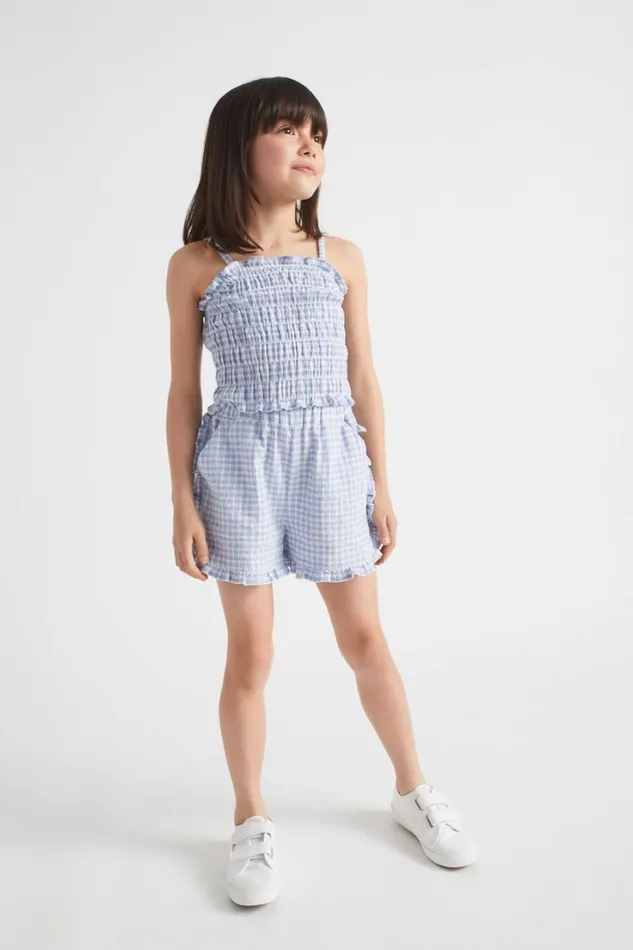 Shorts Girl Seed Heritage Frill Gingham Short Blue Iris