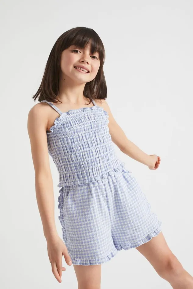 Shorts Girl Seed Heritage Frill Gingham Short Blue Iris