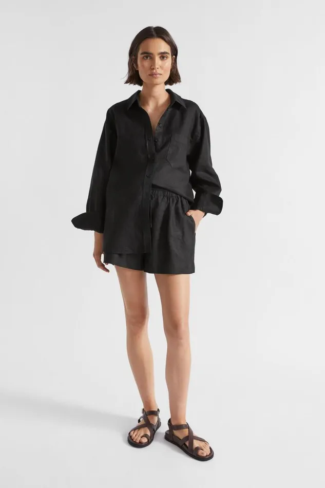 Shorts Woman Seed Heritage Core Linen Relaxed Short Black