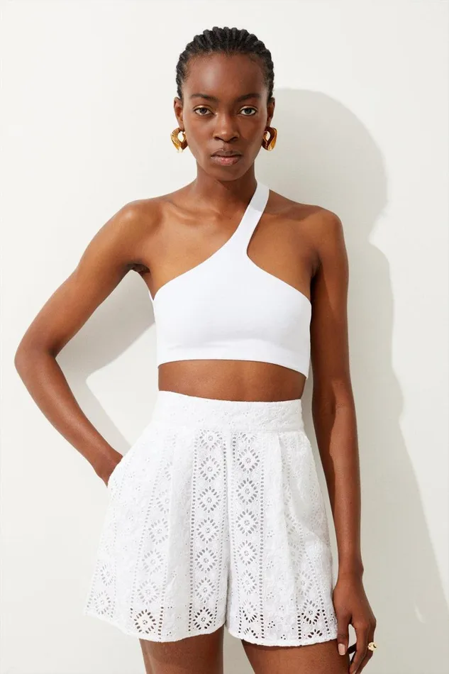 Shorts Women Karen Millen Cotton Broderie Woven Short White