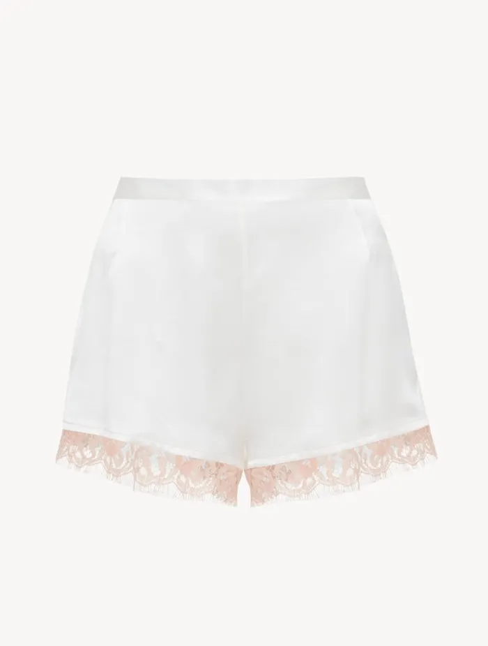 Silk Shorts With Leavers Lace In White Sleepwear La Perla Sleep Shorts and Trousers