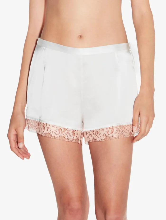 Silk Shorts With Leavers Lace In White Sleepwear La Perla Sleep Shorts and Trousers