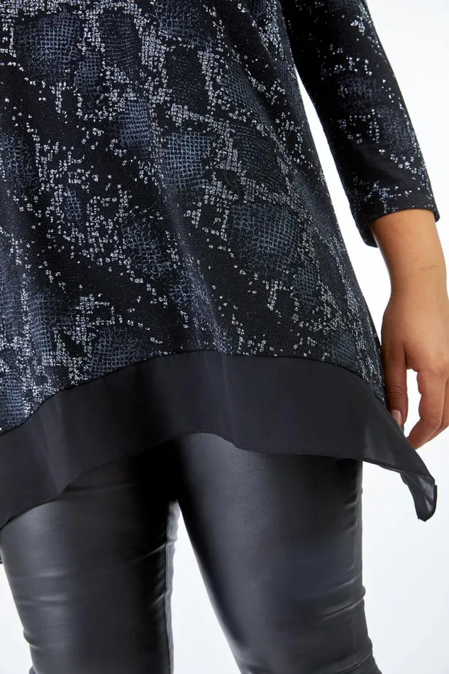 Silver Curve Animal Contrast Hem Top Women Roman Tops