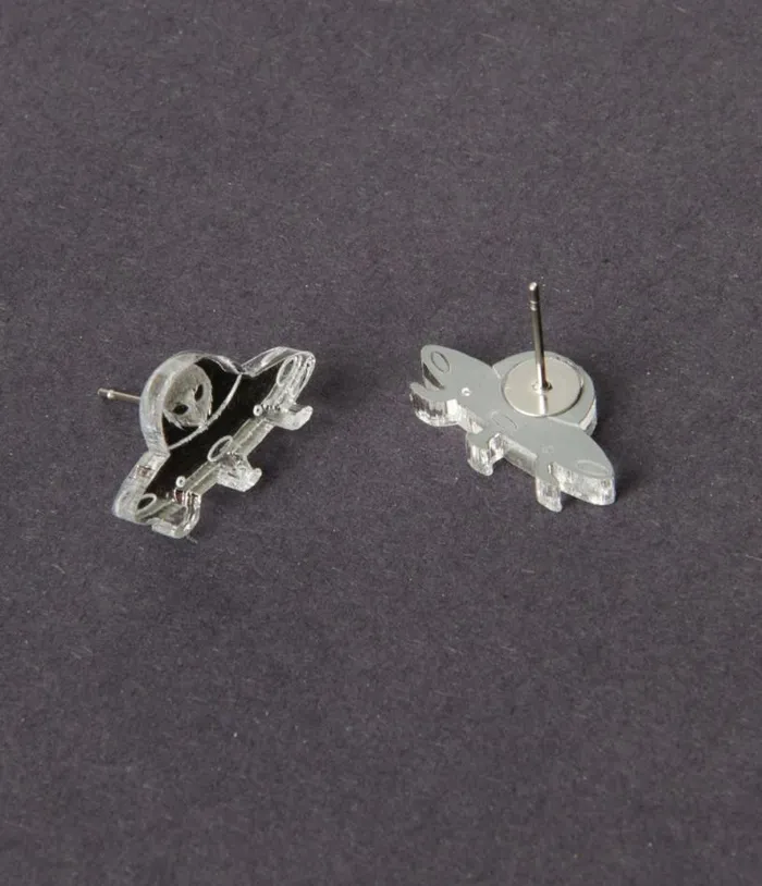 Silver UFO Stud Earrings Accessories Unique Vintage Earrings