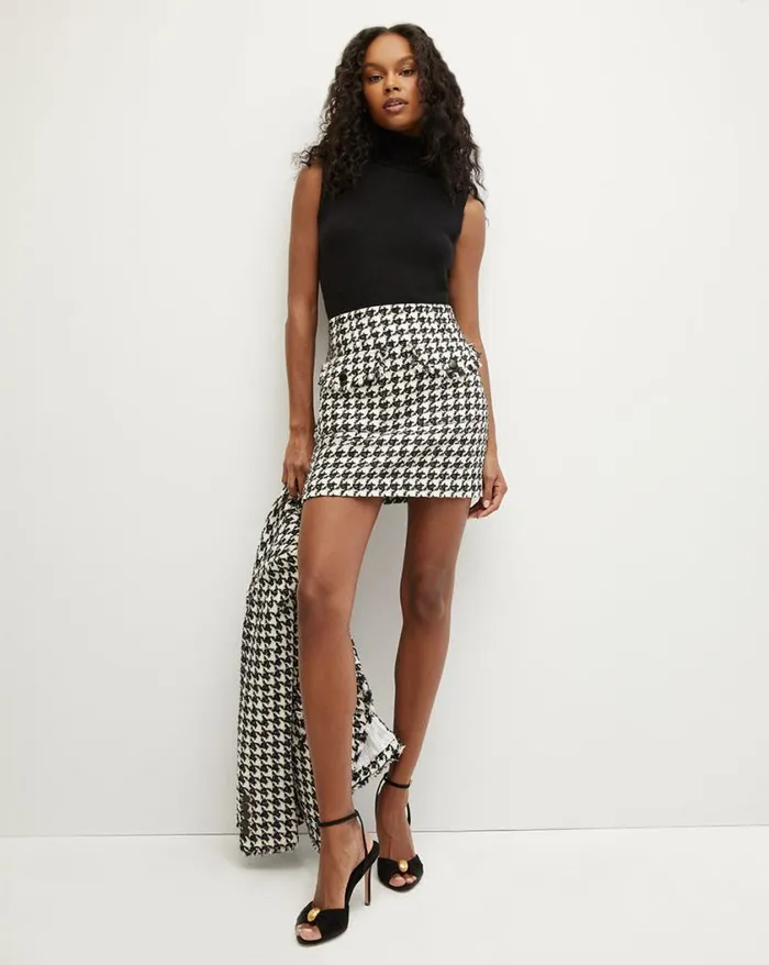 Skirts and Shorts Shop Veronica Beard Adriel Houndstooth Skirt Blackoffwhite