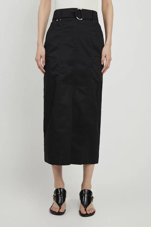 Skirts Women Karen Millen Cotton Sateen Woven Cargo Midi Skirt Black