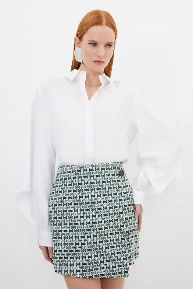Skirts Women Karen Millen Geo Jacquard Button Detail Mini Skirt Green