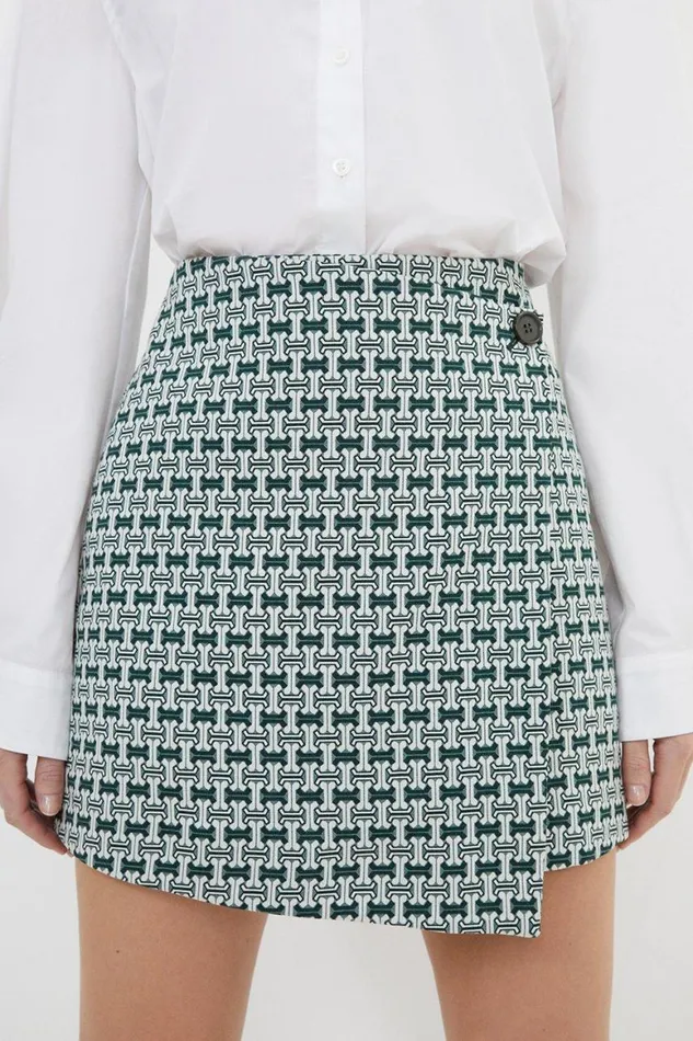 Skirts Women Karen Millen Geo Jacquard Button Detail Mini Skirt Green