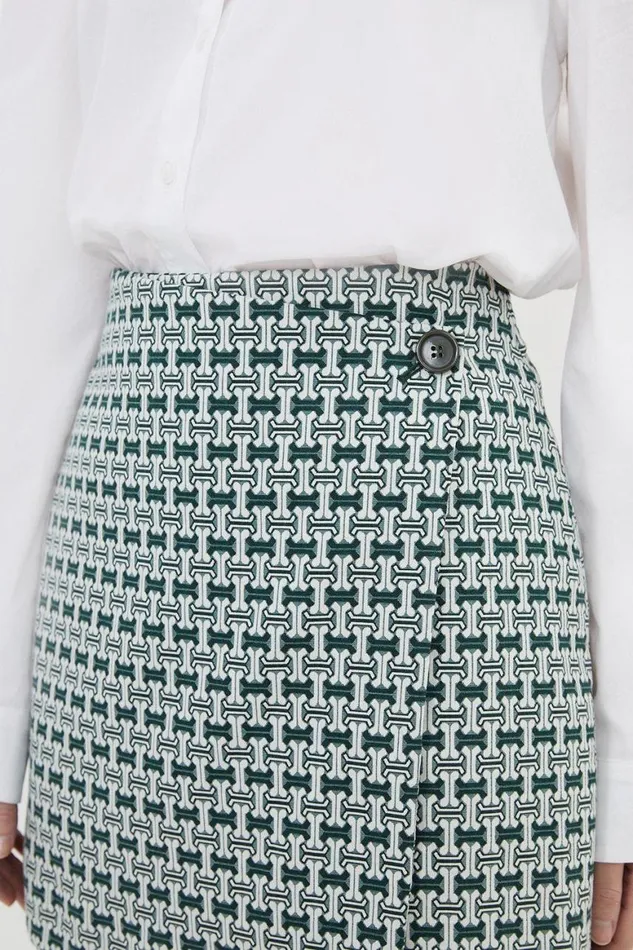 Skirts Women Karen Millen Geo Jacquard Button Detail Mini Skirt Green