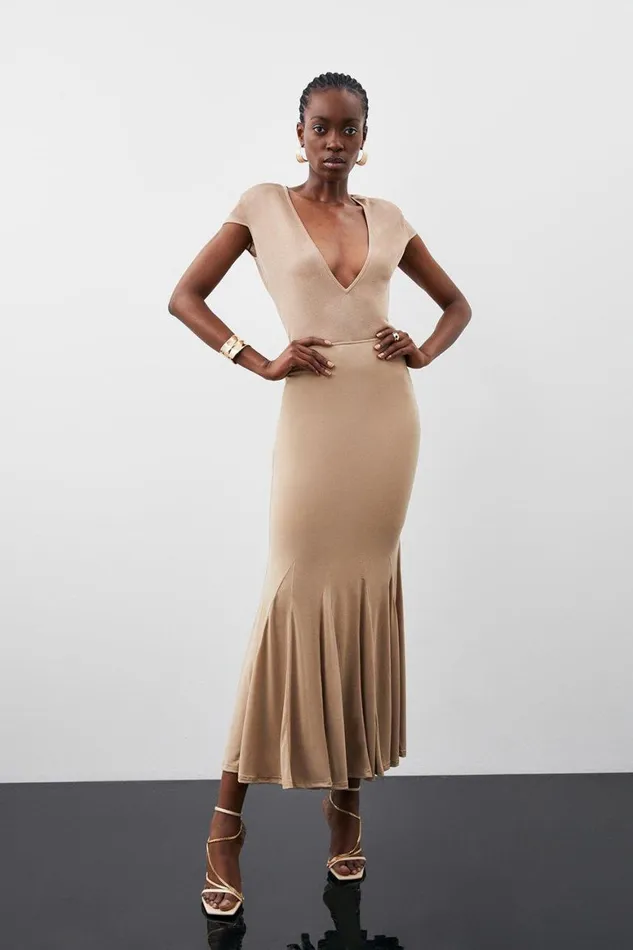 Skirts Women Karen Millen Jersey Crepe Ruched Midi Skirt Sand