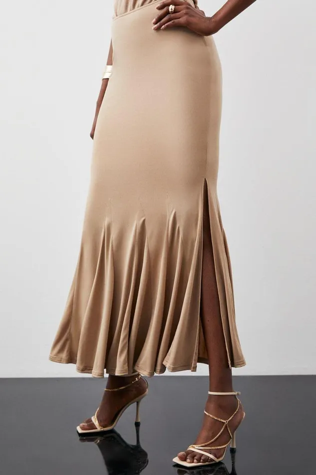 Skirts Women Karen Millen Jersey Crepe Ruched Midi Skirt Sand