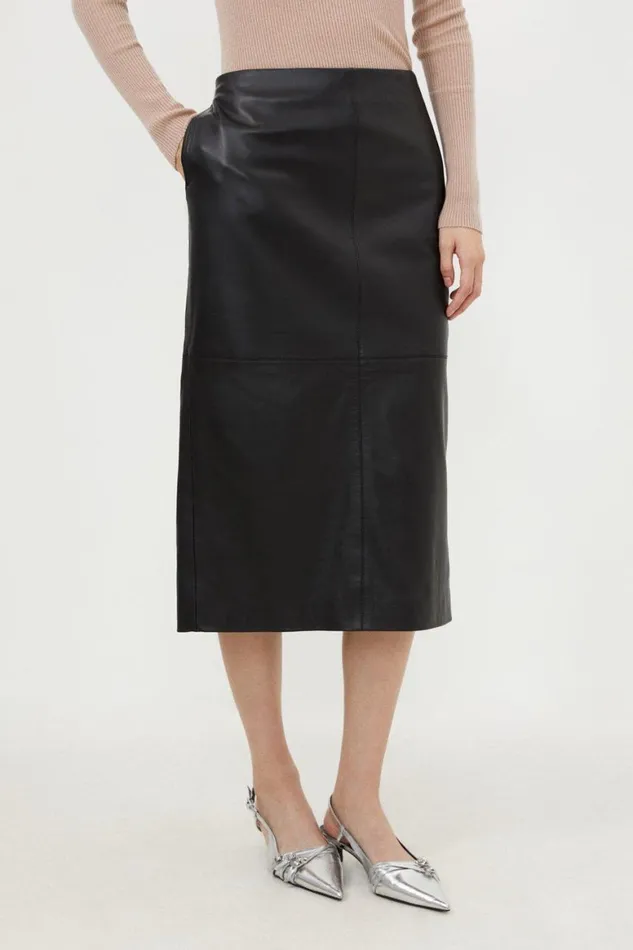 Skirts Women Karen Millen Leather Panel Pencil Midi Skirt Black
