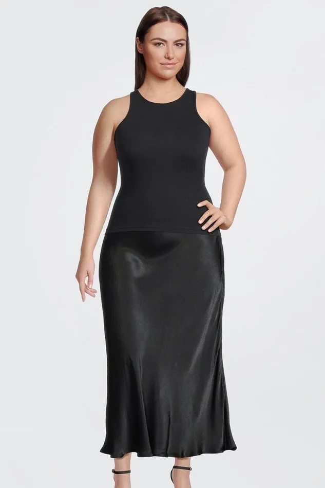 Skirts Women Karen Millen Plus Size Viscose Satin Woven Maxi Skirt Black