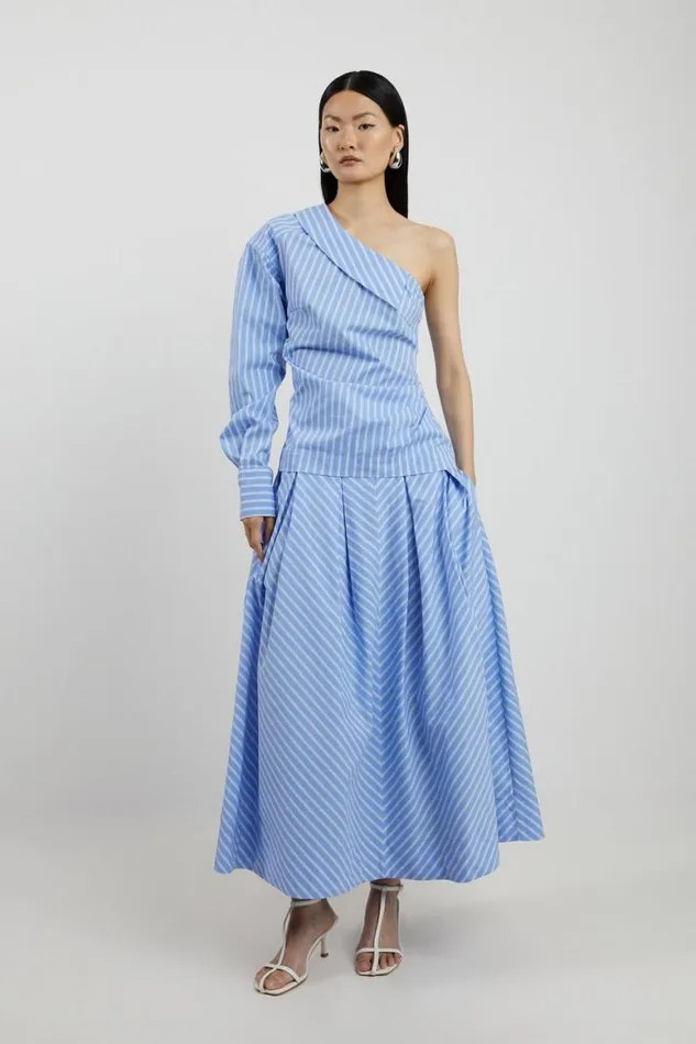 Skirts Women Karen Millen Stripe Woven Prom Midi Skirt Stripe