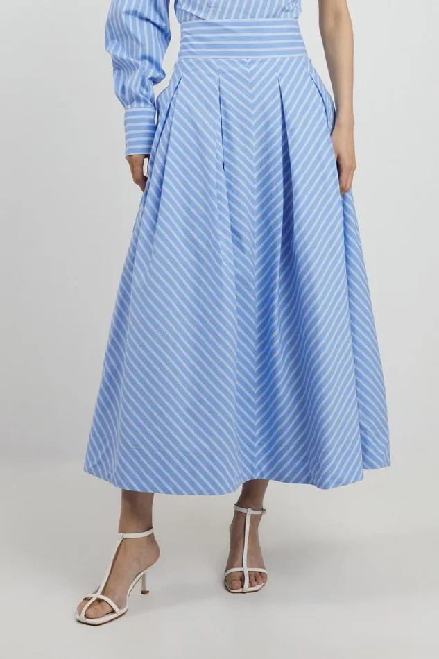 Skirts Women Karen Millen Stripe Woven Prom Midi Skirt Stripe