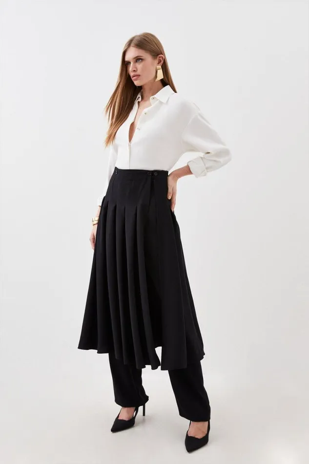 Skirts Women Karen Millen Tailored Crepe Detachable Layered Skirt Detail Trousers Black