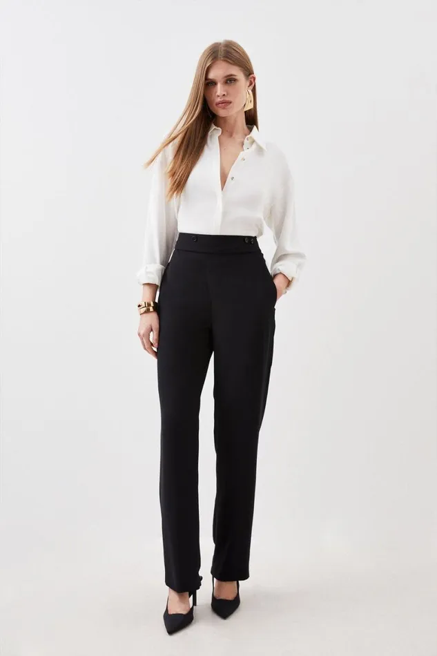 Skirts Women Karen Millen Tailored Crepe Detachable Layered Skirt Detail Trousers Black