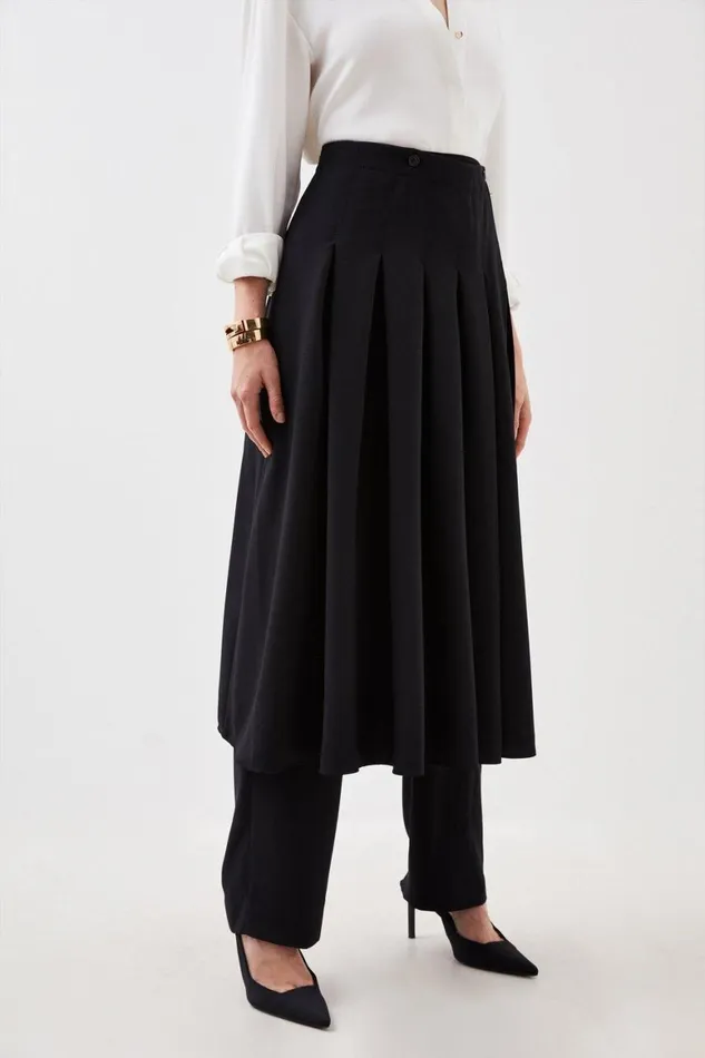 Skirts Women Karen Millen Tailored Crepe Detachable Layered Skirt Detail Trousers Black