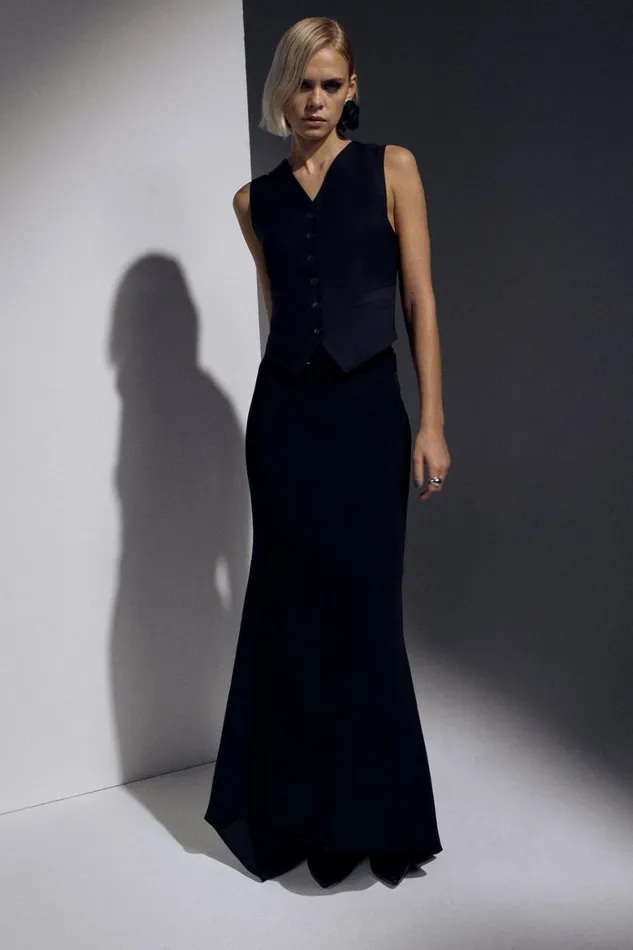 Skirts Women Karen Millen The Founder Compact Stretch Viscose Asymmetric Maxi Skirt Black