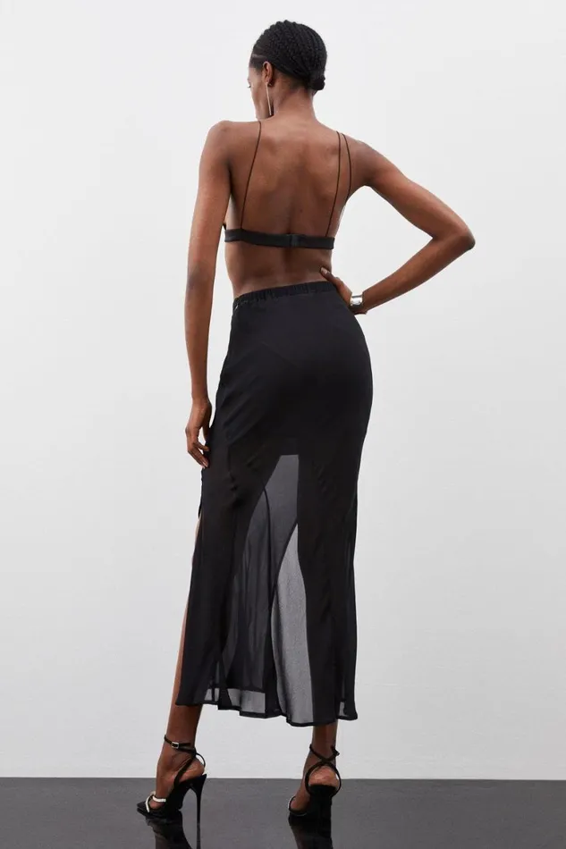 Skirts Women Karen Millen Viscose Split Front Midi Skirt Black