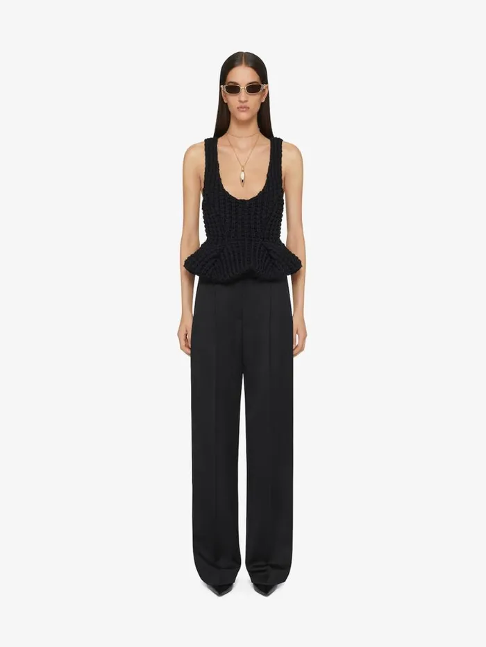 Slim Fit Peplum Top In Waffle Wool Black Women Givenchy Tops and Shirts