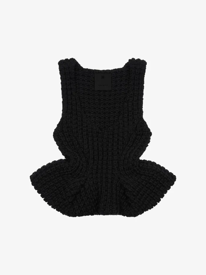 Slim Fit Peplum Top In Waffle Wool Black Women Givenchy Tops and Shirts