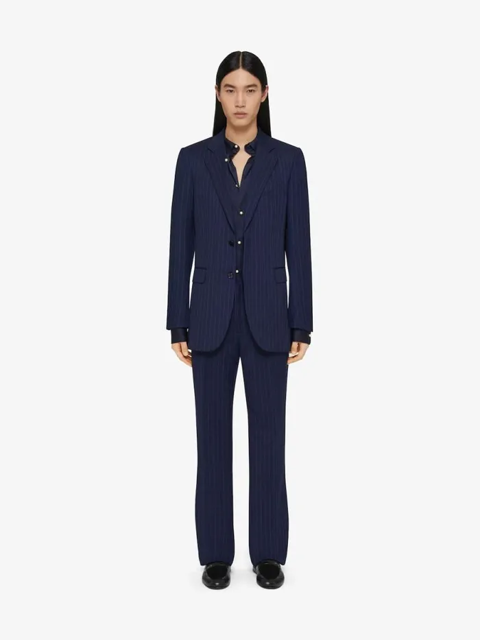 Slim Fit Striped Tailored Pants In Wool Deep Blue Men Givenchy Pants and Shorts
