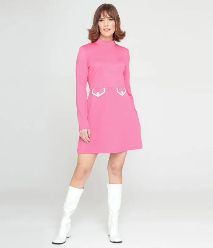 Smak Parlour 1960s Hot Pink Mock Turtleneck Fit and Flare Dress Dresses Unique Vintage Fit and Flare Smak Parlour 1960s Hot Pink Mock Turtleneck Fit and Flare Dress Dresses Unique Vintage Fit and Flare