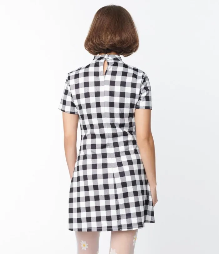 Smak Parlour Black and White Gingham Wave Maker Mini Dress Dresses Unique Vintage Pocket Dresses