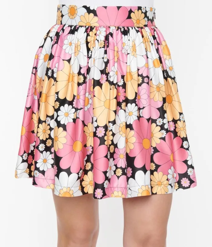 Smak Parlour Pink and White Floral Gathered Mini Skirt Clothing Unique Vintage Skirts
