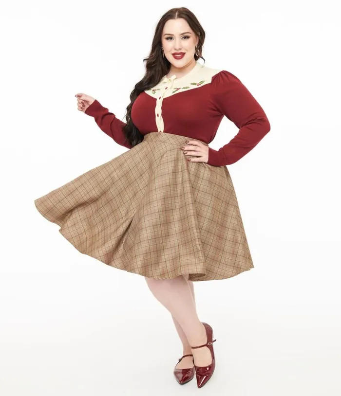 Smak Parlour Plus Size 1960s Brown and Green Plaid Scene Flare Skirt ClothingPlus Unique Vintage Skirts Smak Parlour Plus Size 1960s Brown and Green Plaid Scene Flare Skirt ClothingPlus Unique Vintage Skirts