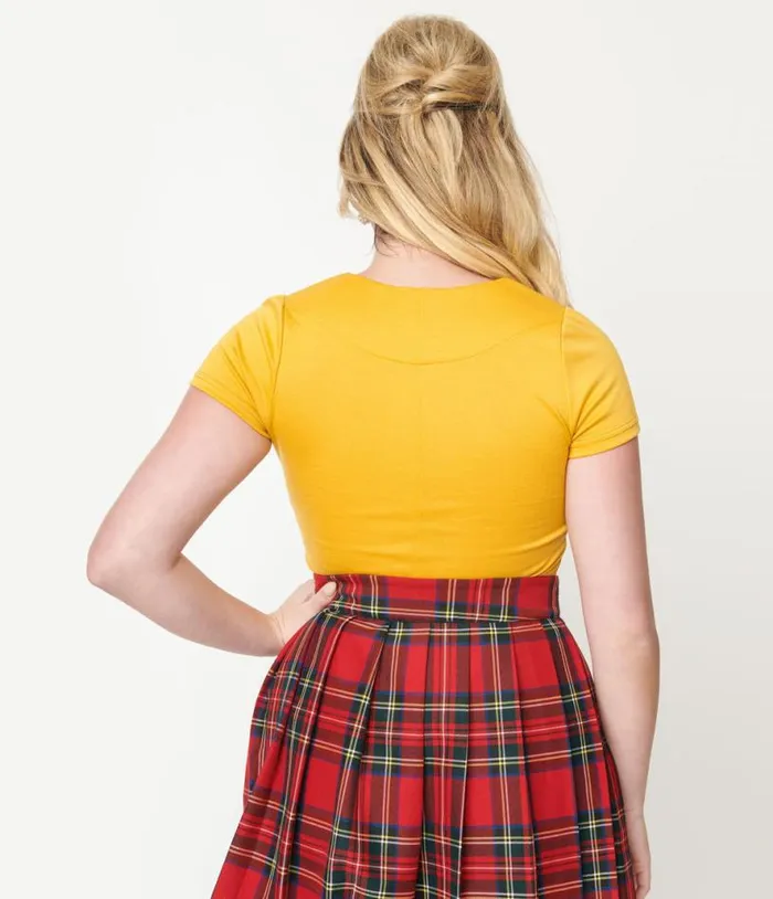 Steady 1950s Mustard Short Sleeve Knit Sophia Top ClothingPlus Unique Vintage Blouses