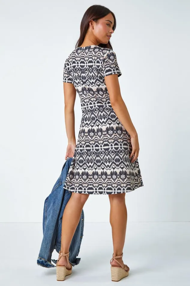 Stone Petite Aztec Twist Detail Stretch Dress Women Roman Dresses