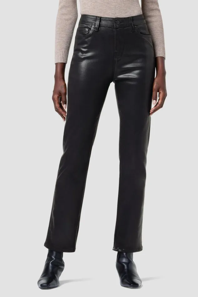 Straight Women Hudson Jeans Nico MidRise Straight Ankle Jean W Slit Hem Coated Black Beauty Straight Women Hudson Jeans Nico MidRise Straight Ankle Jean W Slit Hem Coated Black Beauty