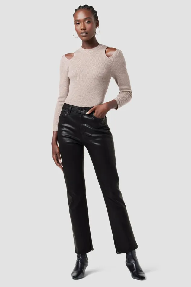 Straight Women Hudson Jeans Nico MidRise Straight Ankle Jean W Slit Hem Coated Black Beauty Straight Women Hudson Jeans Nico MidRise Straight Ankle Jean W Slit Hem Coated Black Beauty