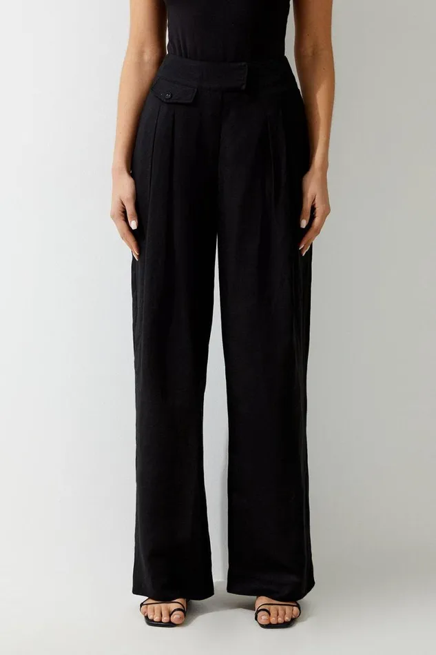 Suits Women Karen Millen Linen Wide Leg Woven Trouser Black