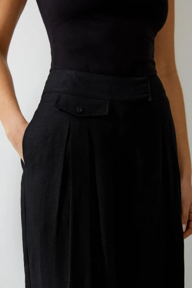 Suits Women Karen Millen Linen Wide Leg Woven Trouser Black