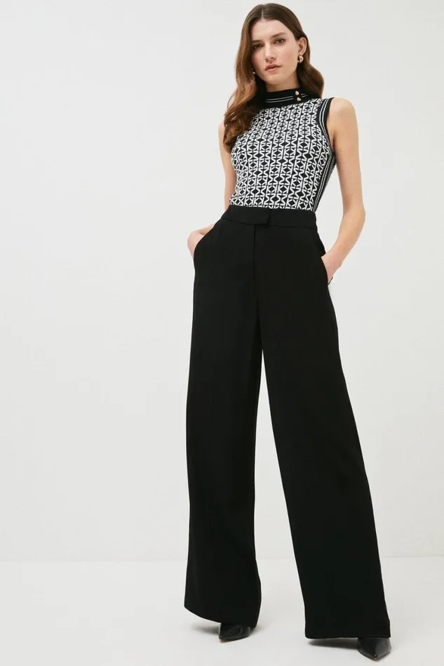 Suits Women Karen Millen Petite Tailored Viscose Satin Back Crepe Wide Leg Trouser Black Suits Women Karen Millen Petite Tailored Viscose Satin Back Crepe Wide Leg Trouser Black