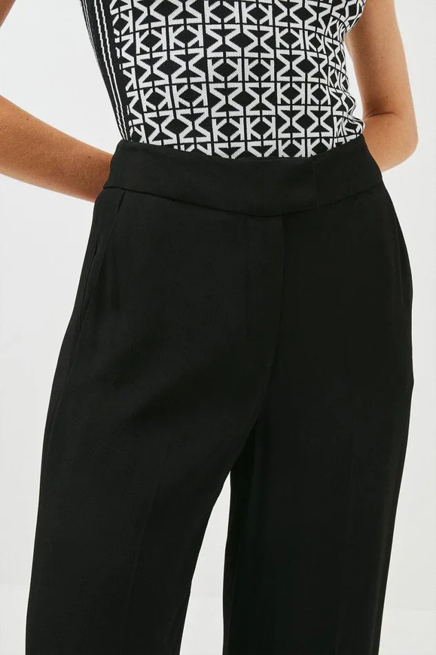 Suits Women Karen Millen Petite Tailored Viscose Satin Back Crepe Wide Leg Trouser Black