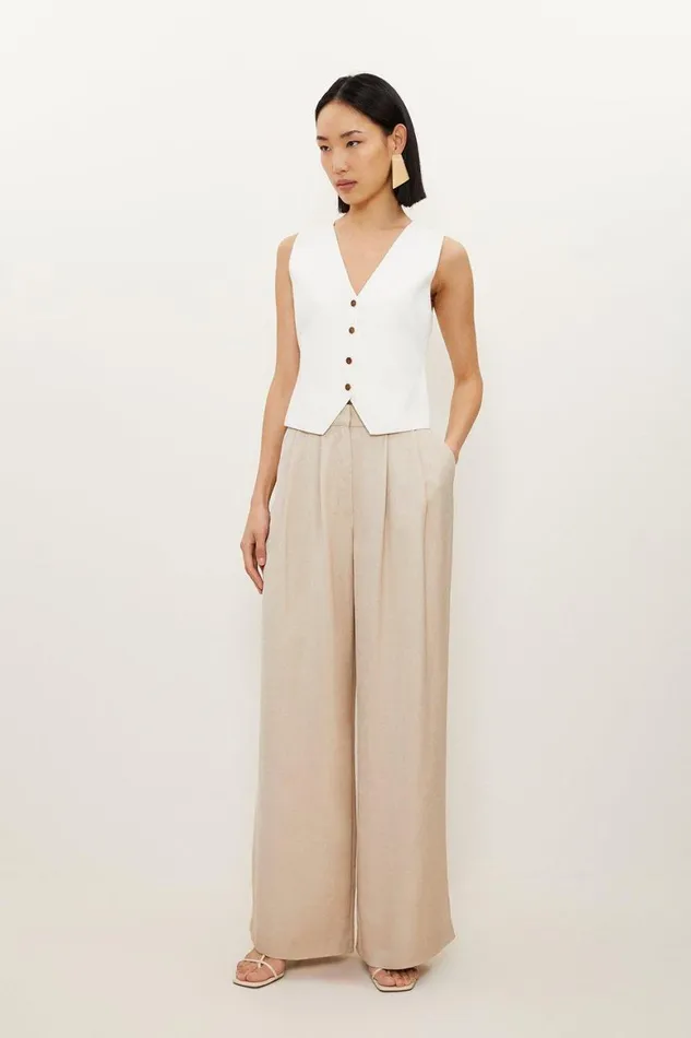 Suits Women Karen Millen Premium Tailored Linen Pleated Wide Leg Trousers Stone Suits Women Karen Millen Premium Tailored Linen Pleated Wide Leg Trousers Stone