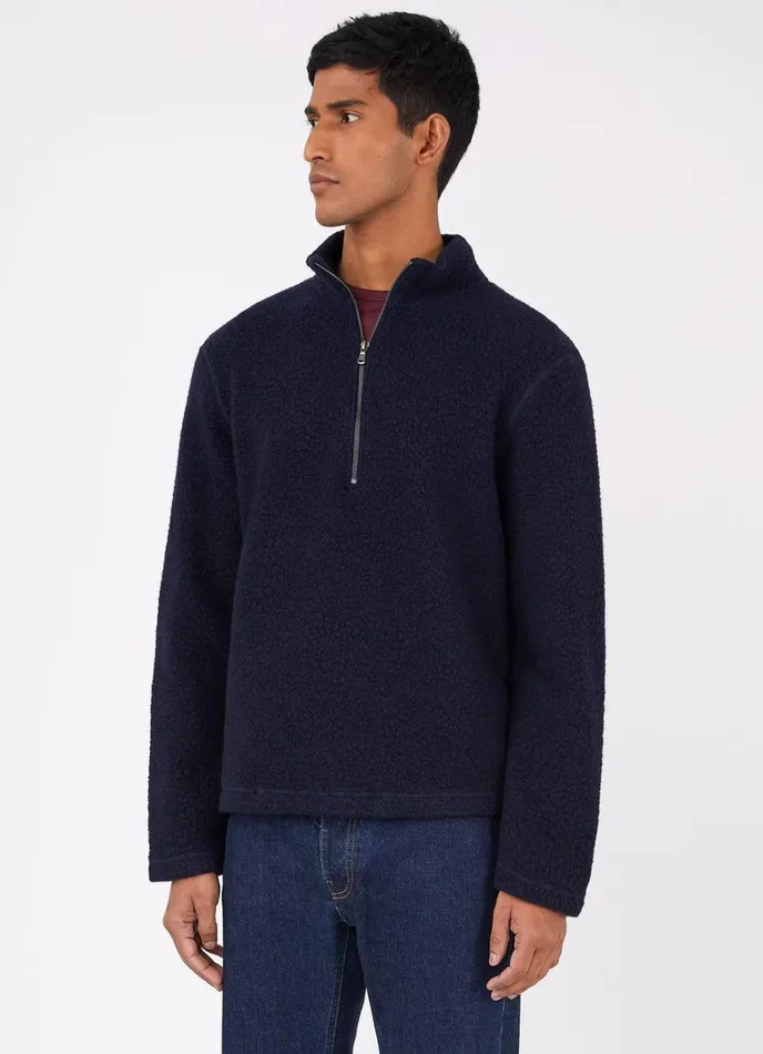 SUNSPEL Jackets and Coats Wool Fleece Zip Neck Navy 8211 Men