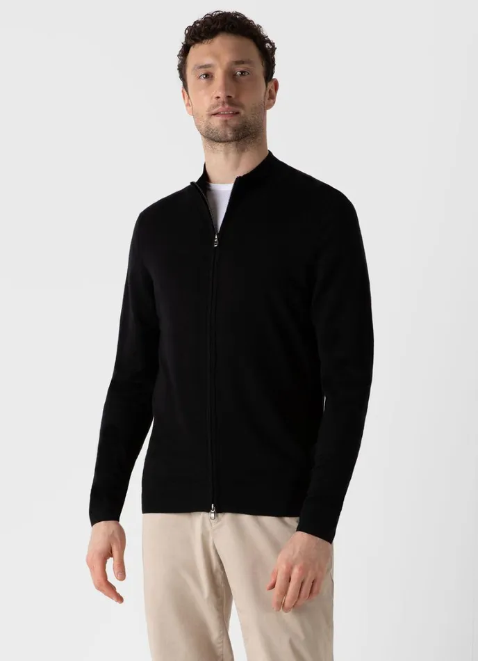 SUNSPEL Knitwear ExtraFine Merino Zip Cardigan Black 8211 Men