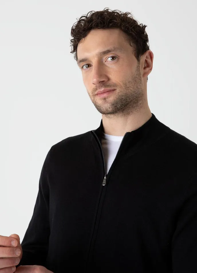 SUNSPEL Knitwear ExtraFine Merino Zip Cardigan Black 8211 Men