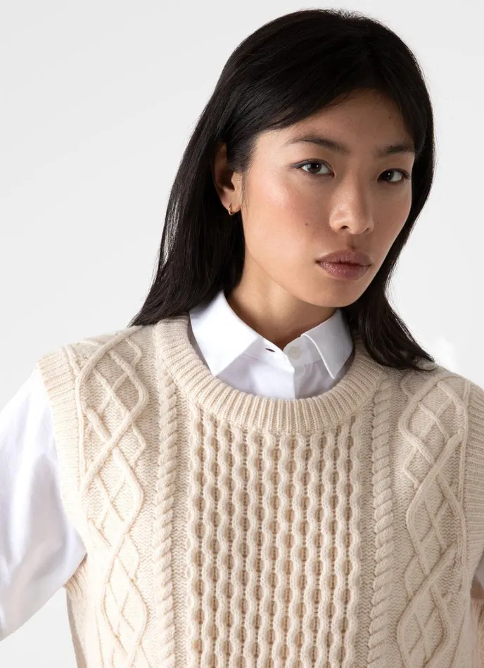 SUNSPEL Knitwear Lambswool Cable Knit Vest Ecru 8211 Women