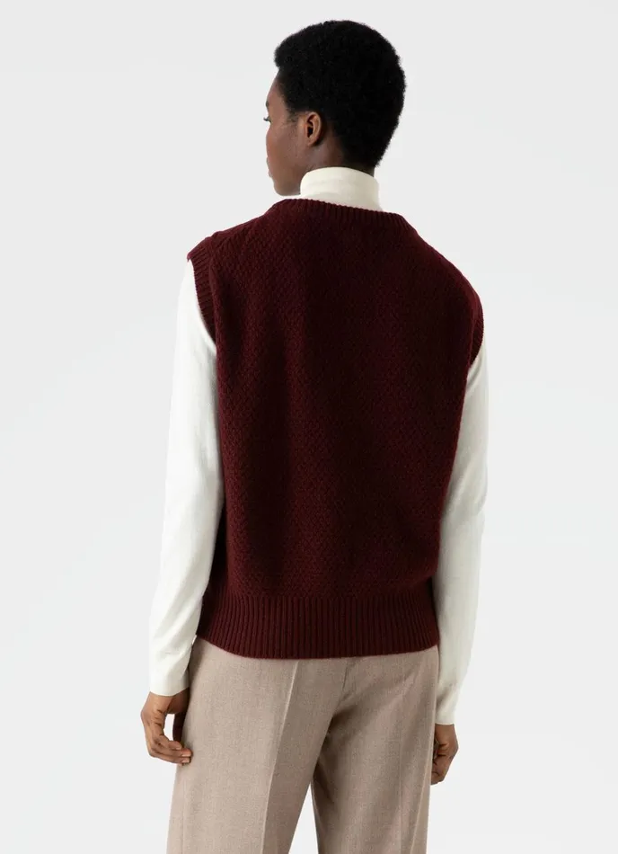 SUNSPEL Knitwear Lambswool Cable Knit Vest Maroon 8211 Women